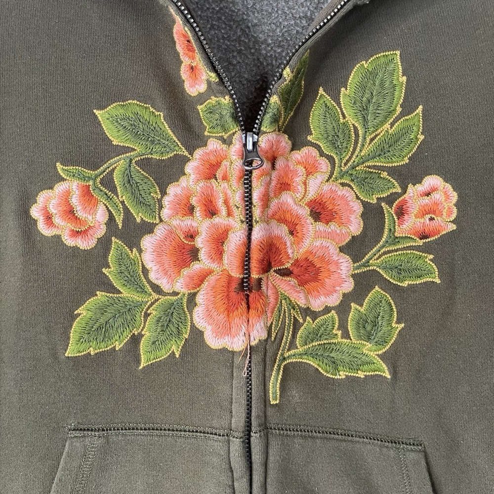 VTG Lucky Brand Sweater Jacket Y2K Zip Floral Peony Embroidery Womens Size XL - Picture 3 of 10